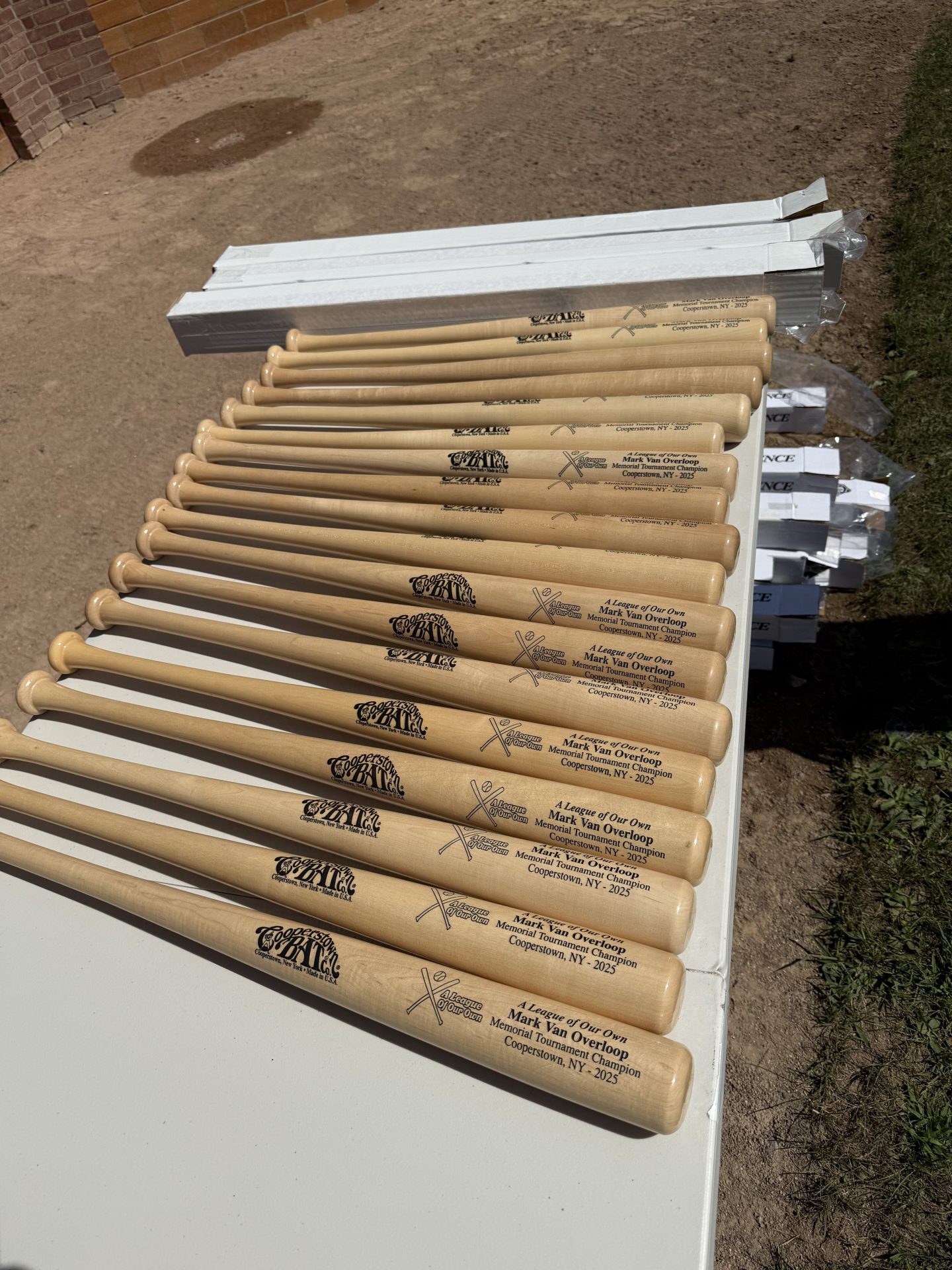Baseball bats and metal poles for A League of Our Own softball team.